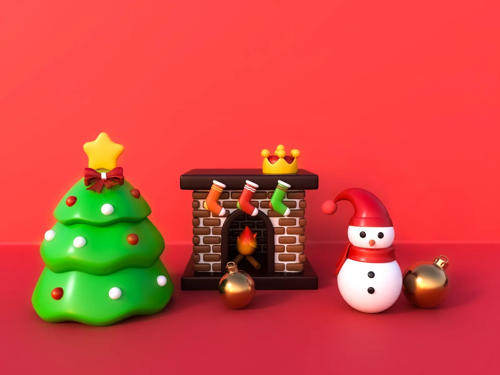 Christmas Chimney Brick With Tree 3D Model